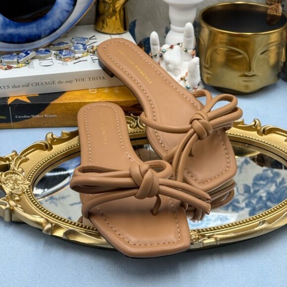 🆕 LOEFFLER RANDALL 🧿 NWOB Hadley Leather Bow Flat Sandals, Dune - Sz 6.5 B - Picture 10 of 14